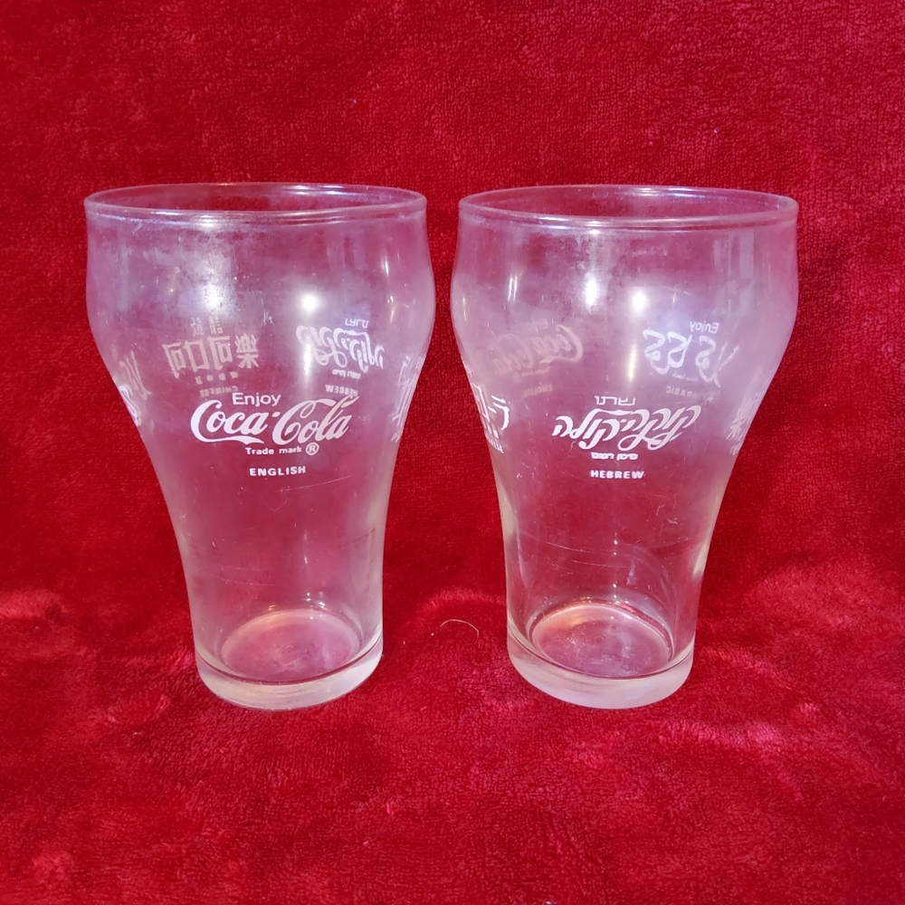 Enjoy Coca Cola Around the World Glass Multi-Language 8 oz 5 Languages Cloudy